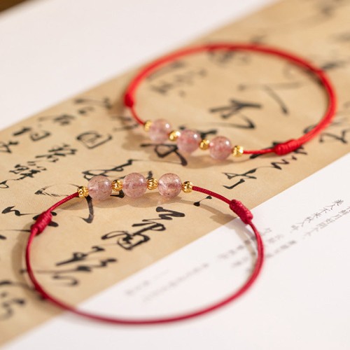 Strawberry Crystal Beads Luck Red String Anklet Strawberry Crystal Beads Luck Red String Anklet