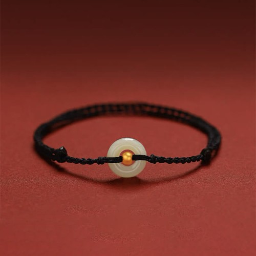 999 Gold Bead Peace Buckle Hetian Jade Bracelet Anklet 999 Gold Bead Peace Buckle Hetian Jade Bracelet Anklet