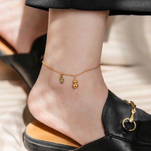 18k Gold Lucky Gourd Wealth Buckle Anklet 18k Gold Lucky Gourd Wealth Buckle Anklet