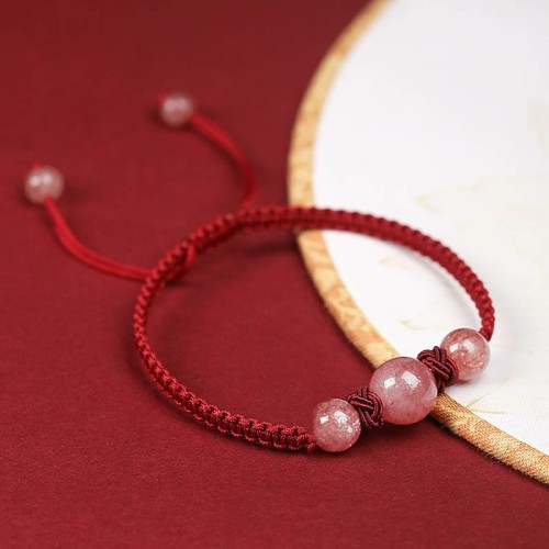 Natural Strawberry Quartz Love Red String Bracelet Anklet Natural Strawberry Quartz Love Red String Bracelet Anklet