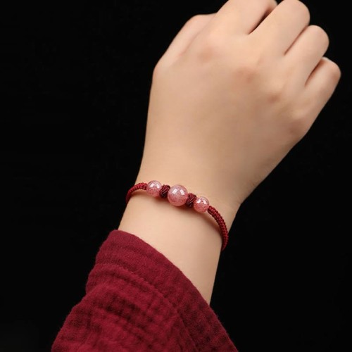 Natural Strawberry Quartz Love Red String Bracelet Anklet Natural Strawberry Quartz Love Red String Bracelet Anklet