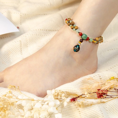 Wenge Wood Green Aventurine Balance Protection Anklet Wenge Wood Green Aventurine Balance Protection Anklet