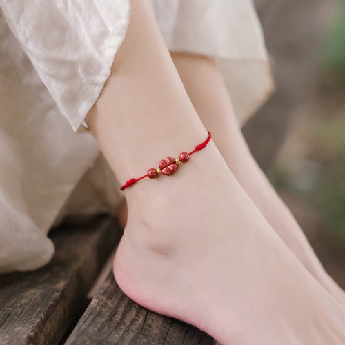 Four Leaf Clover Cinnabar Blessing Calm Bracelet Anklet Four Leaf Clover Cinnabar Blessing Calm Bracelet Anklet