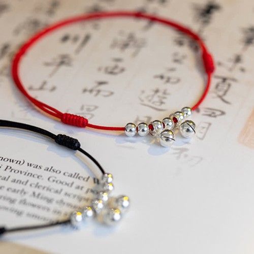 925 Sterling Silver Red String Braid Bell Charm Anklet 925 Sterling Silver Red String Braid Bell Charm Anklet