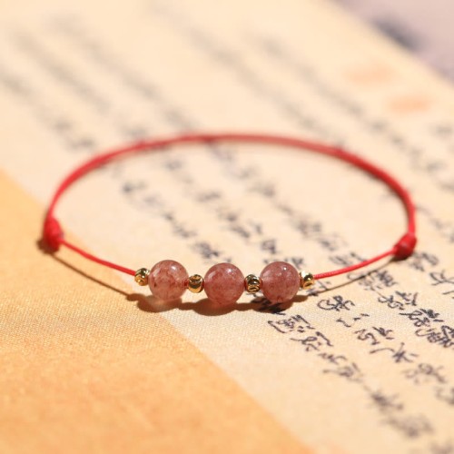 Natural Strawberry Quartz Love Red String Bracelet Anklet Natural Strawberry Quartz Love Red String Bracelet Anklet