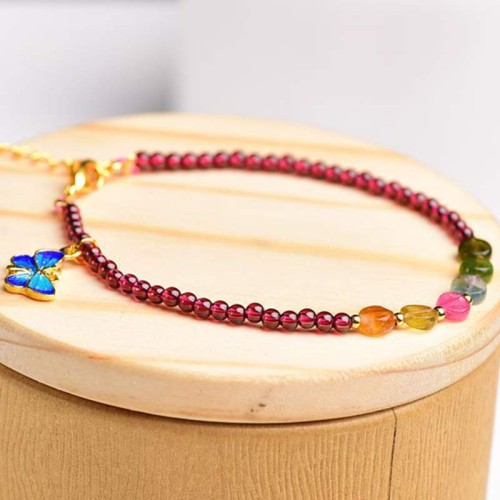 Garnet Tourmaline Butterfly Protection Bracelet Anklet Garnet Tourmaline Butterfly Protection Bracelet Anklet