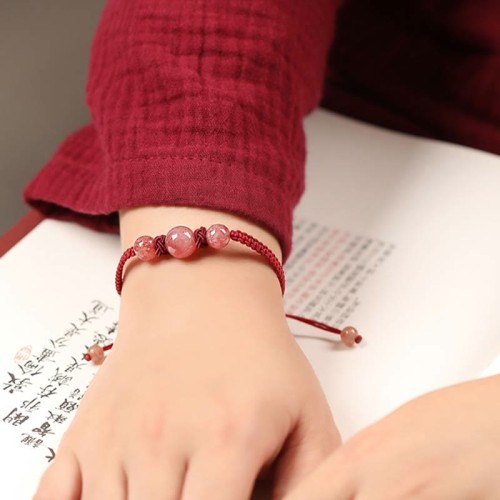 Natural Strawberry Quartz Love Red String Bracelet Anklet Natural Strawberry Quartz Love Red String Bracelet Anklet