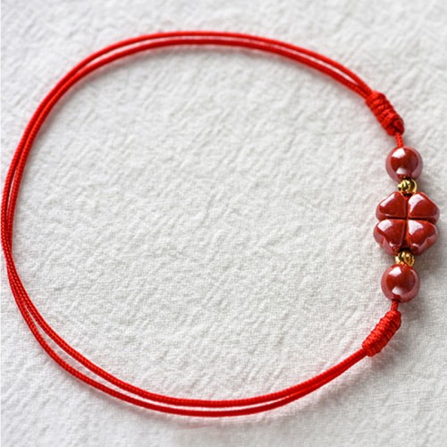 Four Leaf Clover Cinnabar Blessing Calm Bracelet Anklet Four Leaf Clover Cinnabar Blessing Calm Bracelet Anklet