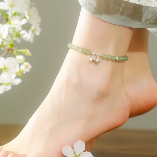 925 Sterling Silver Hetian Jade Prosperity Bell Anklet 925 Sterling Silver Hetian Jade Prosperity Bell Anklet