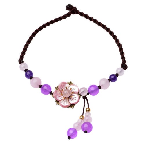 Natural Amethyst Rose Quartz Lucky Healing Anklet Natural Amethyst Rose Quartz Lucky Healing Anklet