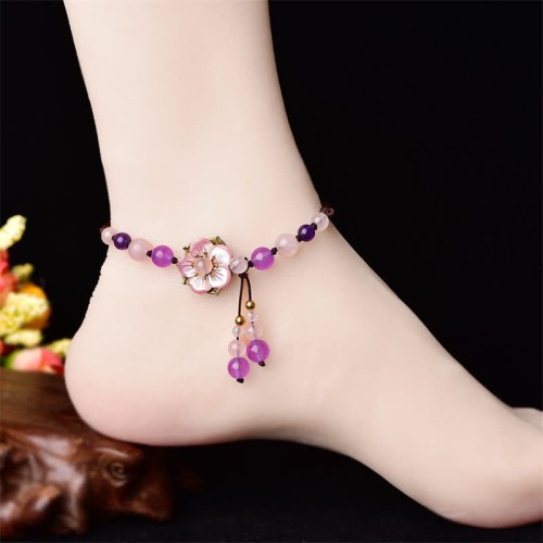 Natural Amethyst Rose Quartz Lucky Healing Anklet Natural Amethyst Rose Quartz Lucky Healing Anklet