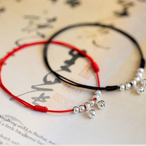 925 Sterling Silver Red String Braid Bell Charm Anklet 925 Sterling Silver Red String Braid Bell Charm Anklet