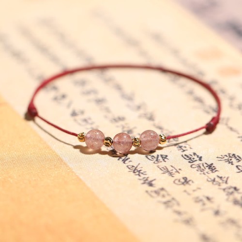 Natural Strawberry Quartz Love Red String Bracelet Anklet Natural Strawberry Quartz Love Red String Bracelet Anklet