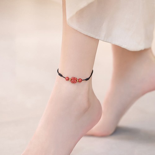 Four Leaf Clover Cinnabar Blessing Calm Bracelet Anklet Four Leaf Clover Cinnabar Blessing Calm Bracelet Anklet