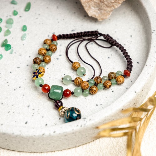 Wenge Wood Green Aventurine Balance Protection Anklet Wenge Wood Green Aventurine Balance Protection Anklet