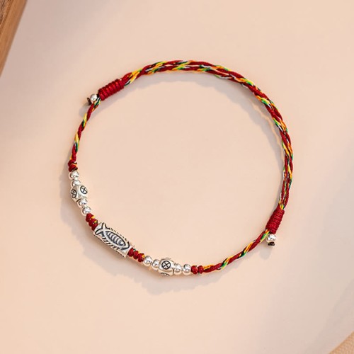 925 Sterling Silver Koi Fish Colorful String Bracelet Anklet 925 Sterling Silver Koi Fish Colorful String Bracelet Anklet