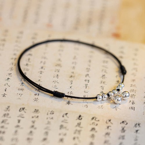 925 Sterling Silver Red String Braid Bell Charm Anklet 925 Sterling Silver Red String Braid Bell Charm Anklet
