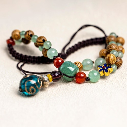 Wenge Wood Green Aventurine Balance Protection Anklet Wenge Wood Green Aventurine Balance Protection Anklet