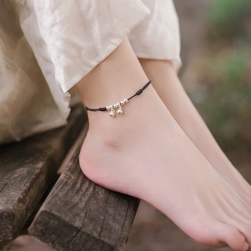 925 Sterling Silver Red String Braid Bell Charm Anklet 925 Sterling Silver Red String Braid Bell Charm Anklet