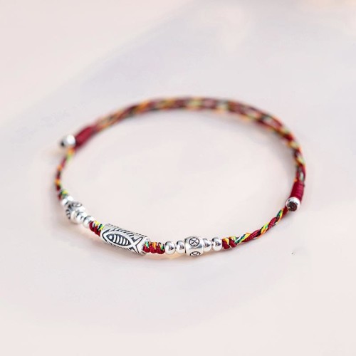 925 Sterling Silver Koi Fish Colorful String Bracelet Anklet 925 Sterling Silver Koi Fish Colorful String Bracelet Anklet