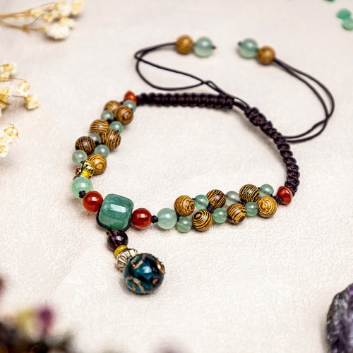 Wenge Wood Green Aventurine Balance Protection Anklet Wenge Wood Green Aventurine Balance Protection Anklet
