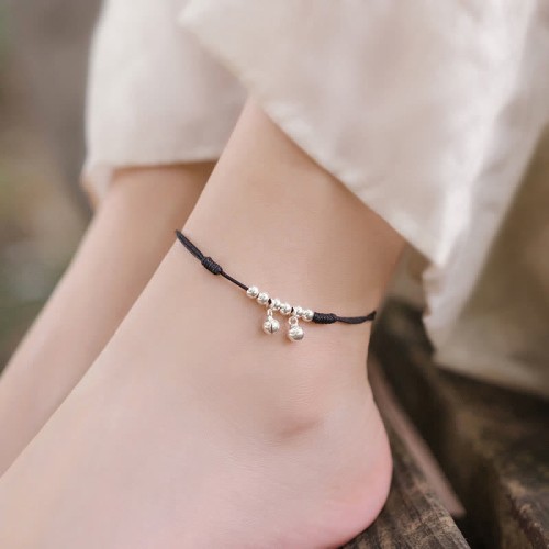925 Sterling Silver Red String Braid Bell Charm Anklet 925 Sterling Silver Red String Braid Bell Charm Anklet