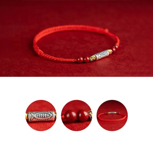 925 Sterling Silver Koi Fish Cinnabar Wealth Bracelet Anklet 925 Sterling Silver Koi Fish Cinnabar Wealth Bracelet Anklet