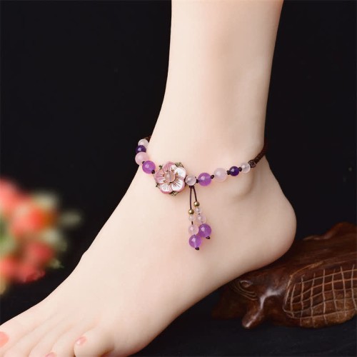 Natural Amethyst Rose Quartz Lucky Healing Anklet Natural Amethyst Rose Quartz Lucky Healing Anklet