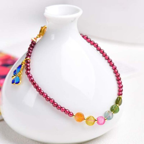 Garnet Tourmaline Butterfly Protection Bracelet Anklet Garnet Tourmaline Butterfly Protection Bracelet Anklet