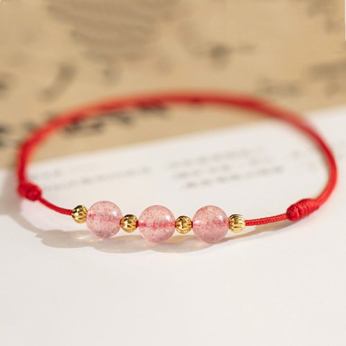 Strawberry Crystal Beads Luck Red String Anklet Strawberry Crystal Beads Luck Red String Anklet