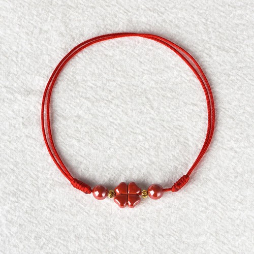 Four Leaf Clover Cinnabar Blessing Calm Bracelet Anklet Four Leaf Clover Cinnabar Blessing Calm Bracelet Anklet