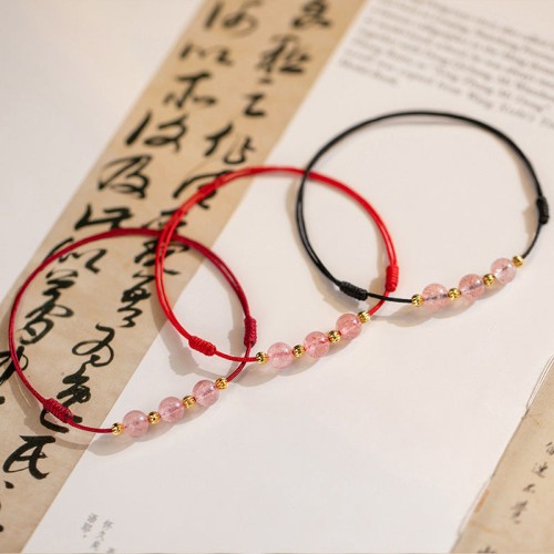 Strawberry Crystal Beads Luck Red String Anklet Strawberry Crystal Beads Luck Red String Anklet