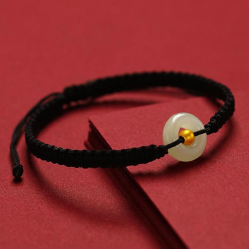 999 Gold Bead Peace Buckle Hetian Jade Bracelet Anklet 999 Gold Bead Peace Buckle Hetian Jade Bracelet Anklet