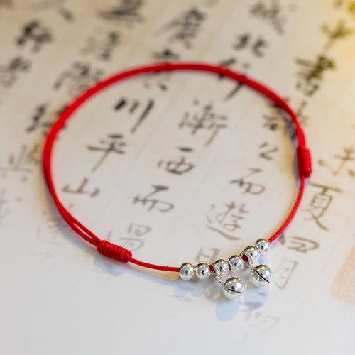 925 Sterling Silver Red String Braid Bell Charm Anklet 925 Sterling Silver Red String Braid Bell Charm Anklet