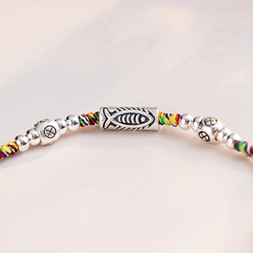 925 Sterling Silver Koi Fish Colorful String Bracelet Anklet 925 Sterling Silver Koi Fish Colorful String Bracelet Anklet