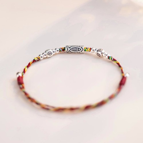 925 Sterling Silver Koi Fish Colorful String Bracelet Anklet 925 Sterling Silver Koi Fish Colorful String Bracelet Anklet