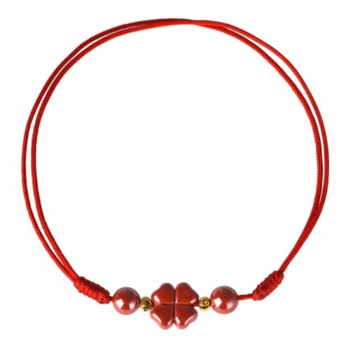 Four Leaf Clover Cinnabar Blessing Calm Bracelet Anklet Four Leaf Clover Cinnabar Blessing Calm Bracelet Anklet