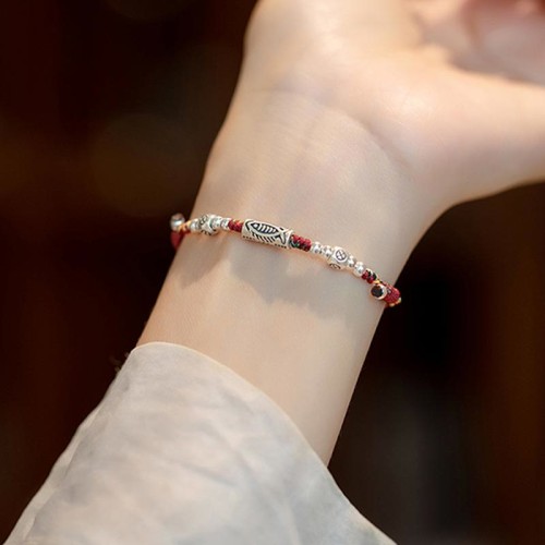 925 Sterling Silver Koi Fish Colorful String Bracelet Anklet 925 Sterling Silver Koi Fish Colorful String Bracelet Anklet