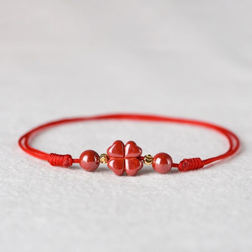 Four Leaf Clover Cinnabar Blessing Calm Bracelet Anklet Four Leaf Clover Cinnabar Blessing Calm Bracelet Anklet