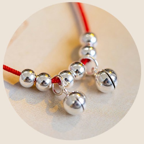 925 Sterling Silver Red String Braid Bell Charm Anklet 925 Sterling Silver Red String Braid Bell Charm Anklet