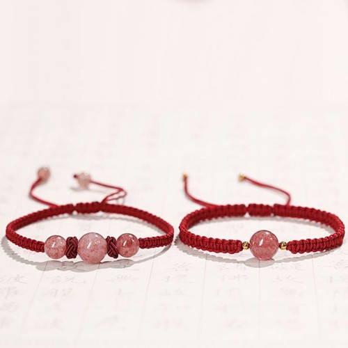 Natural Strawberry Quartz Love Red String Bracelet Anklet Natural Strawberry Quartz Love Red String Bracelet Anklet