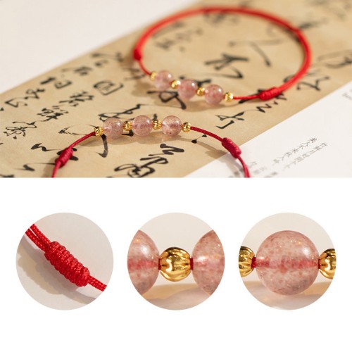 Strawberry Crystal Beads Luck Red String Anklet Strawberry Crystal Beads Luck Red String Anklet