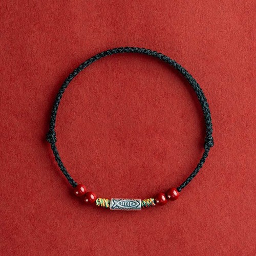 925 Sterling Silver Koi Fish Cinnabar Wealth Bracelet Anklet 925 Sterling Silver Koi Fish Cinnabar Wealth Bracelet Anklet