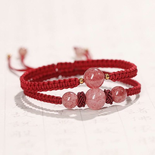 Natural Strawberry Quartz Love Red String Bracelet Anklet Natural Strawberry Quartz Love Red String Bracelet Anklet