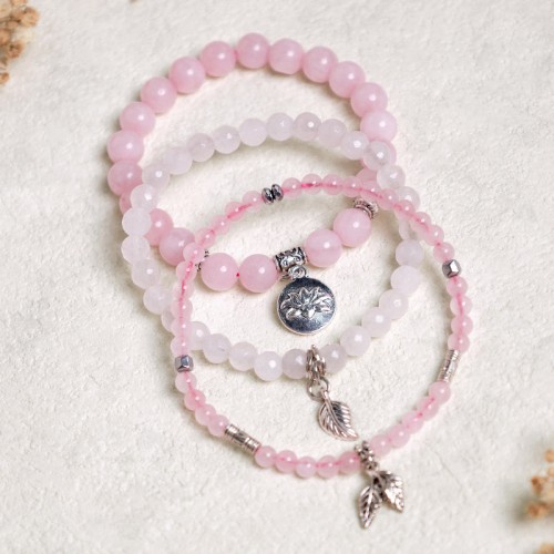 3PCS Natural Quartz Crystal Lotus Healing Bracelet 3PCS Natural Quartz Crystal Lotus Healing Bracelet