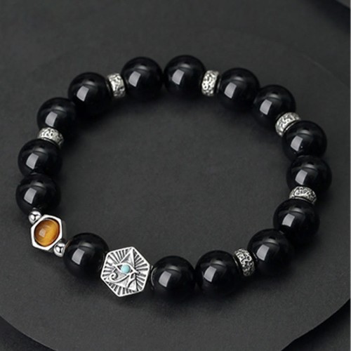 925 Silver Black Obsidian Eye of Providence Bracelet 925 Silver Black Obsidian Eye of Providence Bracelet