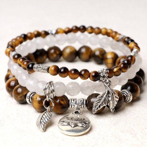 3PCS Natural Quartz Crystal Lotus Healing Bracelet 3PCS Natural Quartz Crystal Lotus Healing Bracelet