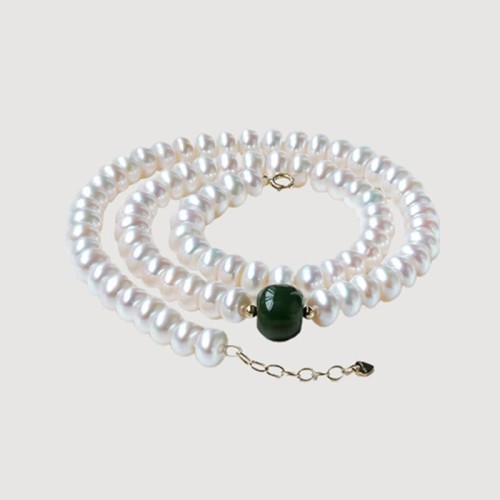 Sterling Silver Pearl Hetian Jade Wisdom Necklace Sterling Silver Pearl Hetian Jade Wisdom Necklace