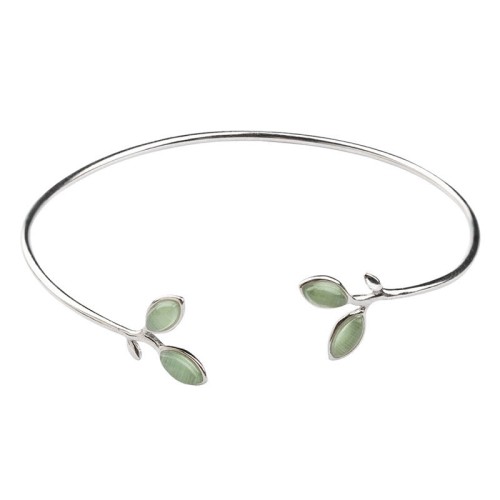 Leaf Pattern Cat Eye Support Cuff Bangle