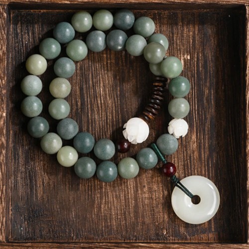 Cyan Bodhi Seed Lotus Jade Peace Buckle Wisdom Bracelet Cyan Bodhi Seed Lotus Jade Peace Buckle Wisdom Bracelet